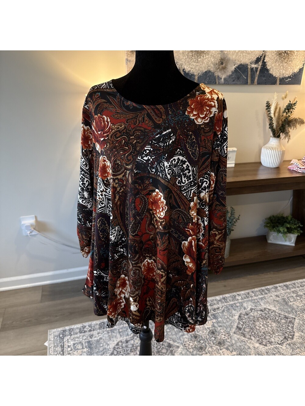 New Directions Long Sleeve Fall Paisley Top Size M